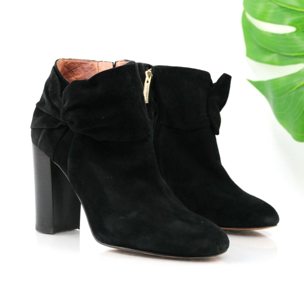 Louise-et-Cie Womens‎ Theron Boot Size 8 Black Suede Big Bow Block Heel Bootie